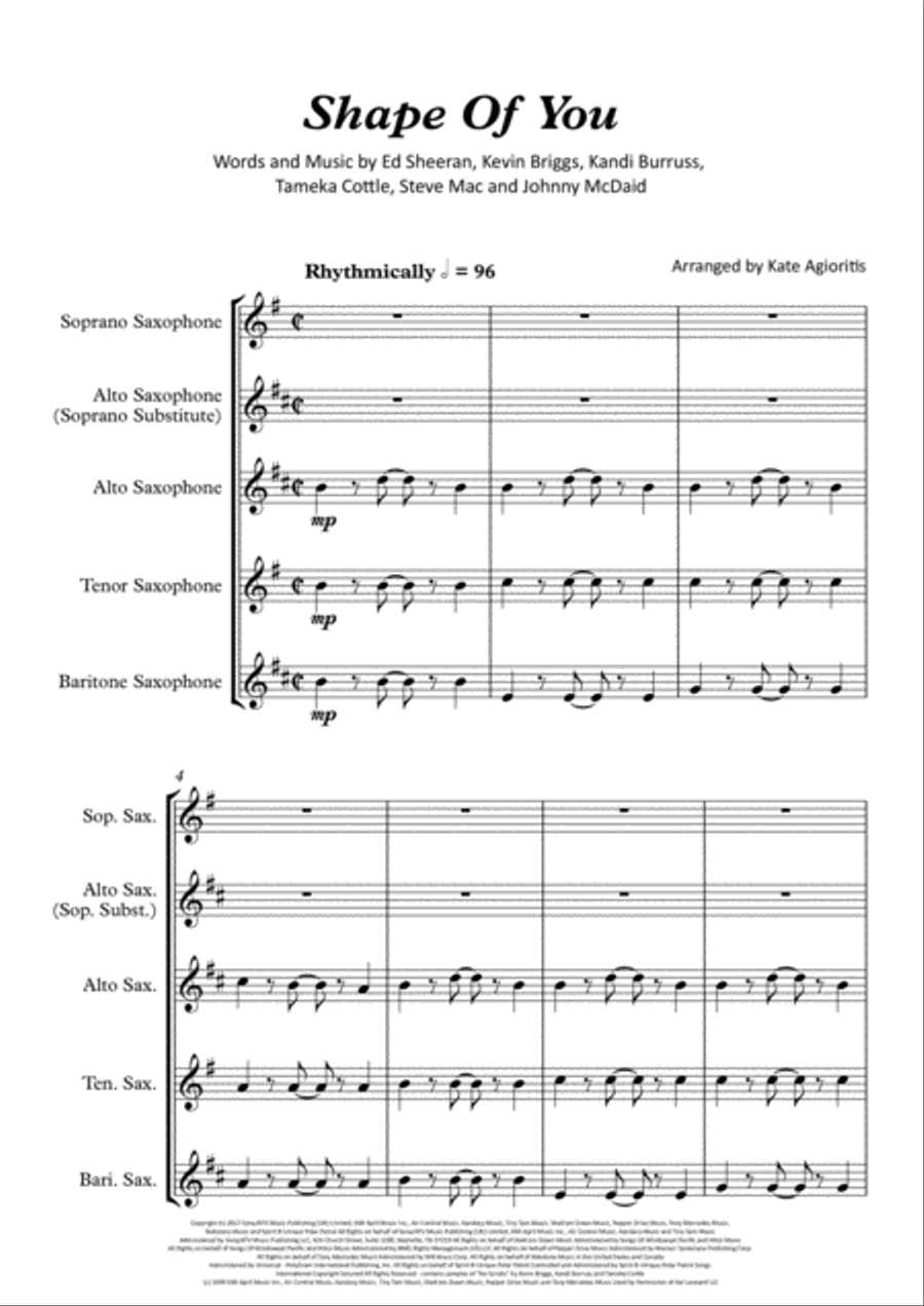 Shape Of You Saxophone Quartet scores gallery preview page 2