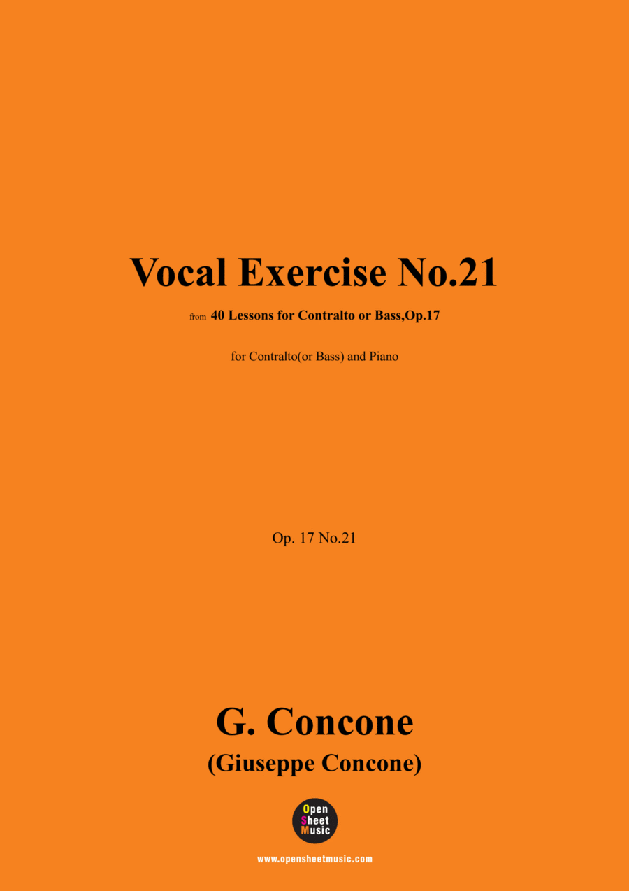 G. Concone-Vocal Exercise No.21,for Contralto(or Bass) and Piano Piano scores gallery preview page 1