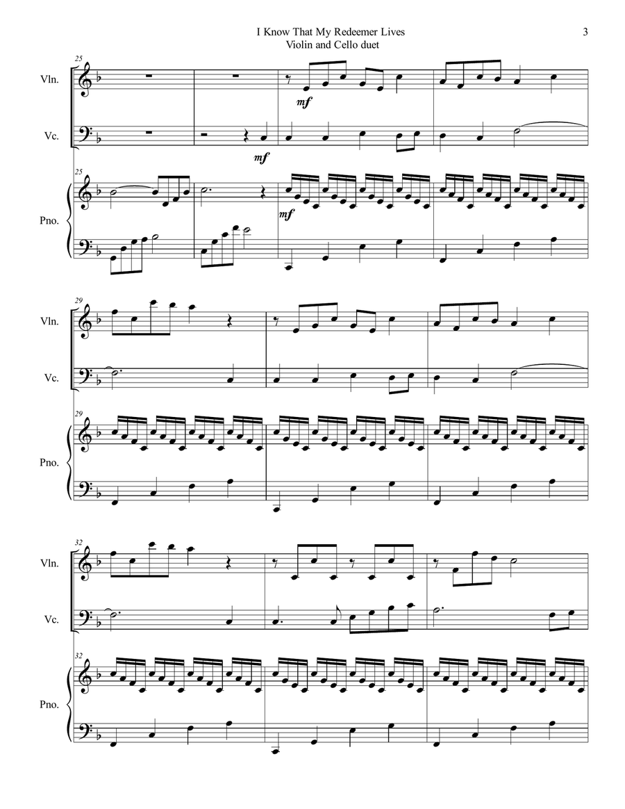 I Know That My Redeemer Lives violin and cello duet String Duet scores gallery preview page 3