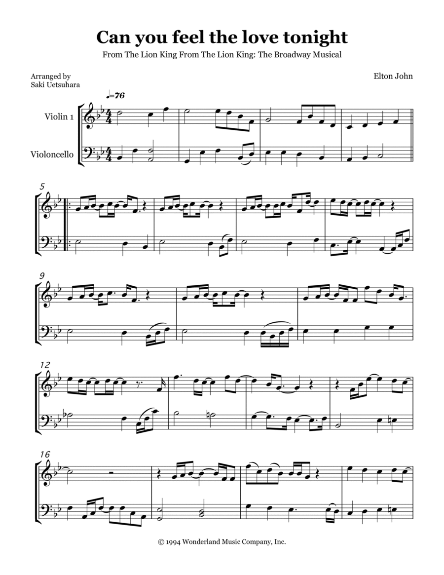 Can You Feel The Love Tonight String Duet scores gallery preview page 1