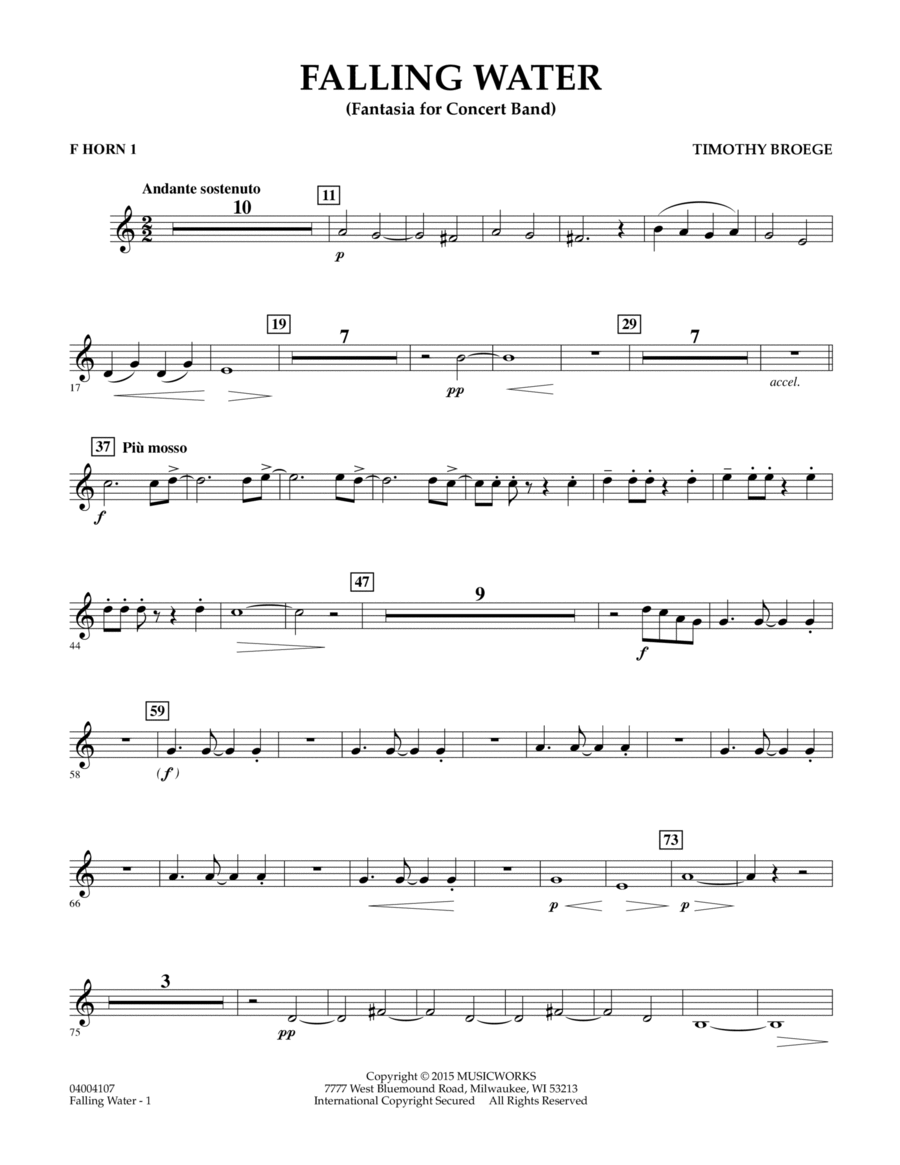 Falling Water - F Horn 1 Falling Water - F Horn 1 Horn scores gallery preview page 1