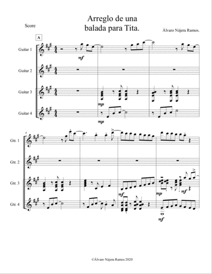 Balad for Tita. Guitar quartet story. Guitar Ensemble scores gallery preview page 3