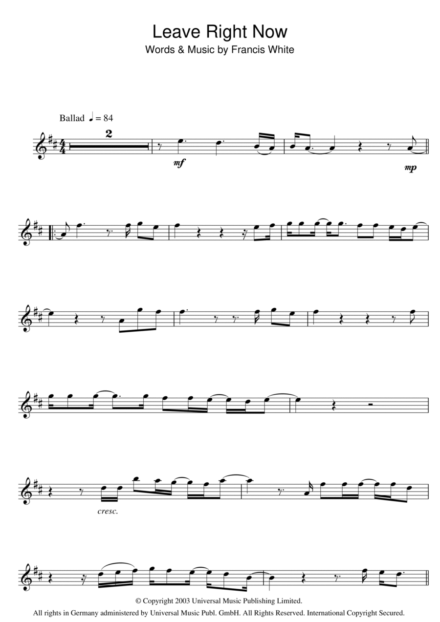 Leave Right Now Piano scores gallery preview page 1