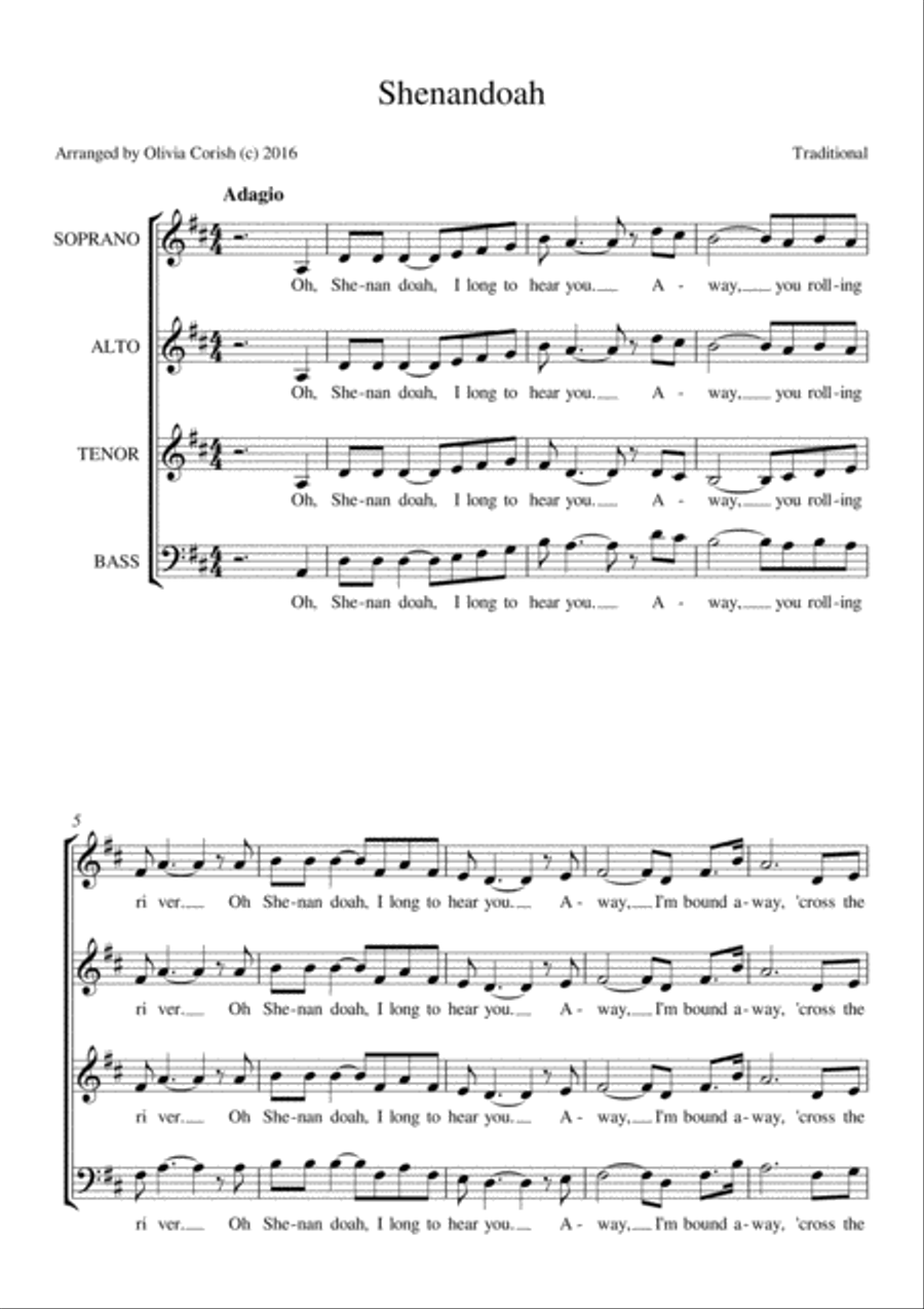 Shenandoah SATB a capella 4-Part scores gallery preview page 1