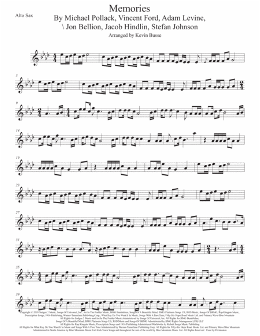 Memories Memories Alto Saxophone scores gallery preview page 1