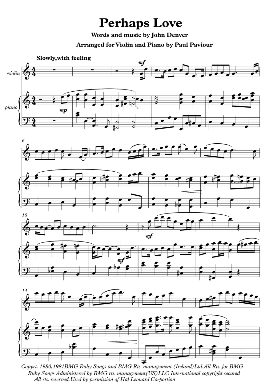 Perhaps Love Violin Solo scores gallery preview page 1