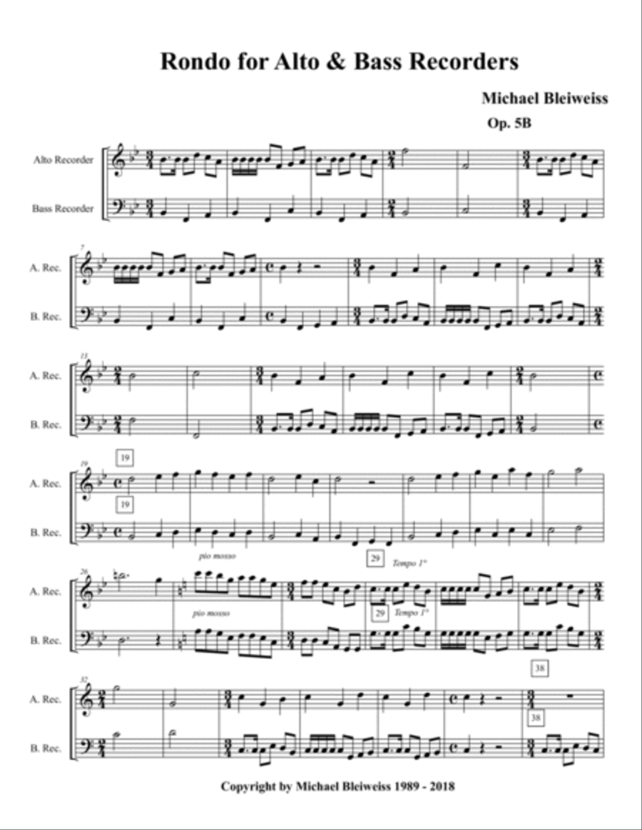 Rondo for Alto and Bass Recorders Woodwind Duet scores gallery preview page 2