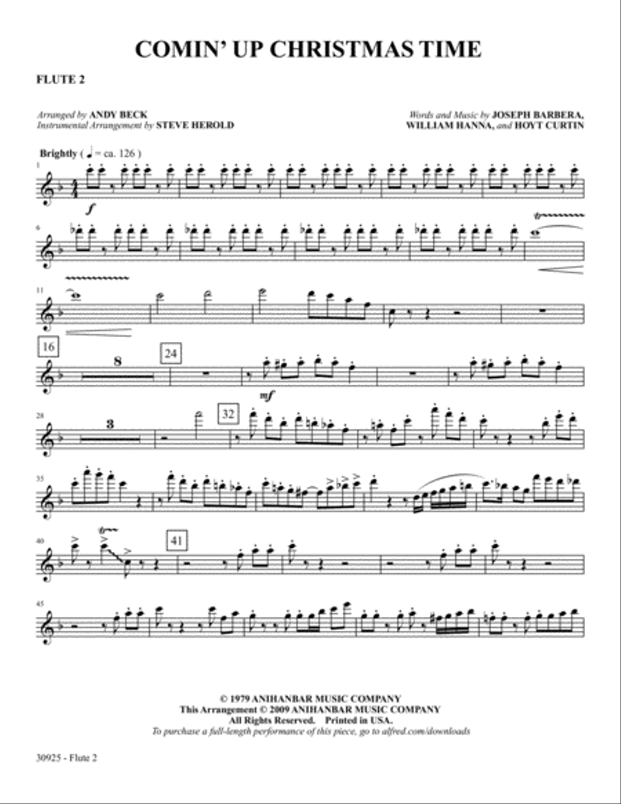Comin' Up Christmas Time: 2nd Flute Flute scores gallery preview page 1