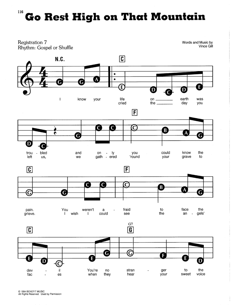 Go Rest High On That Mountain Electronic Keyboard scores gallery preview page 1