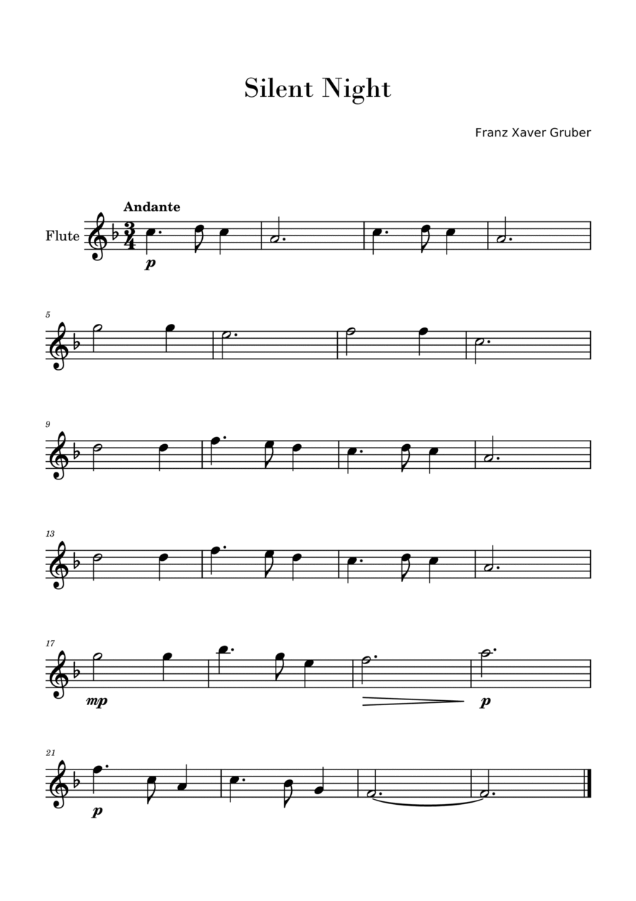 Silent Night (Easy Flute Solo) Flute Solo scores gallery preview page 1