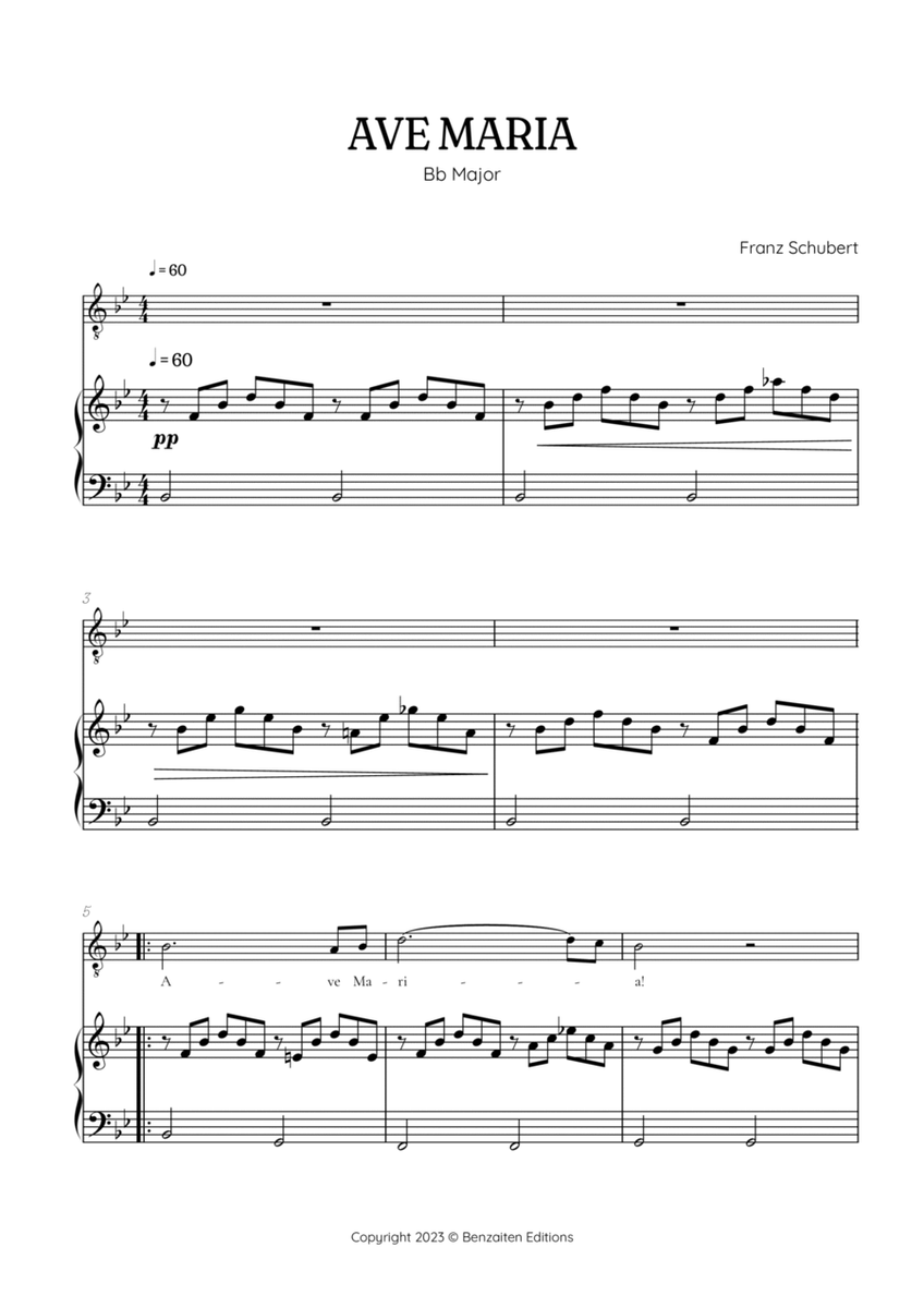 Schubert Ave Maria in B flat Major [Bb] • tenor sheet music with easy piano accompaniment image number null