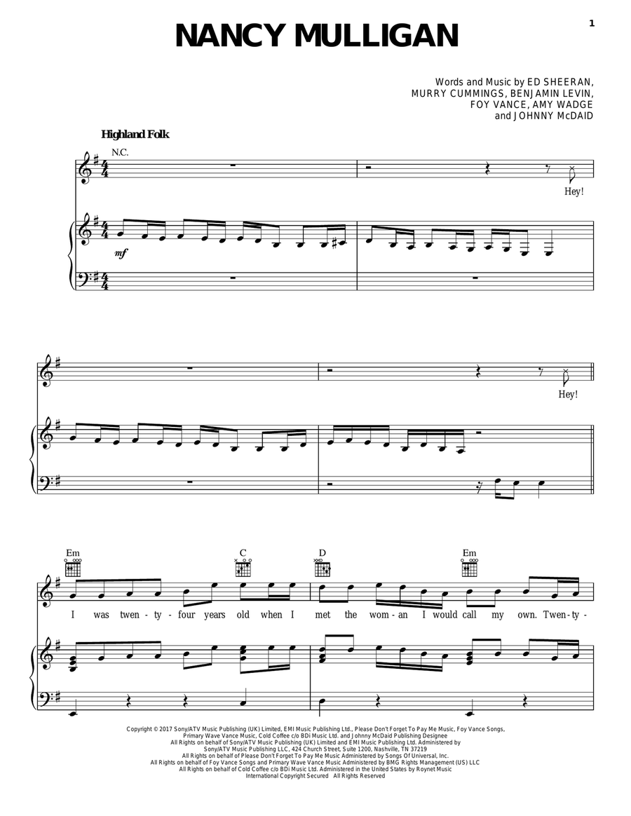 Nancy Mulligan Piano, Vocal, Guitar scores gallery preview page 1