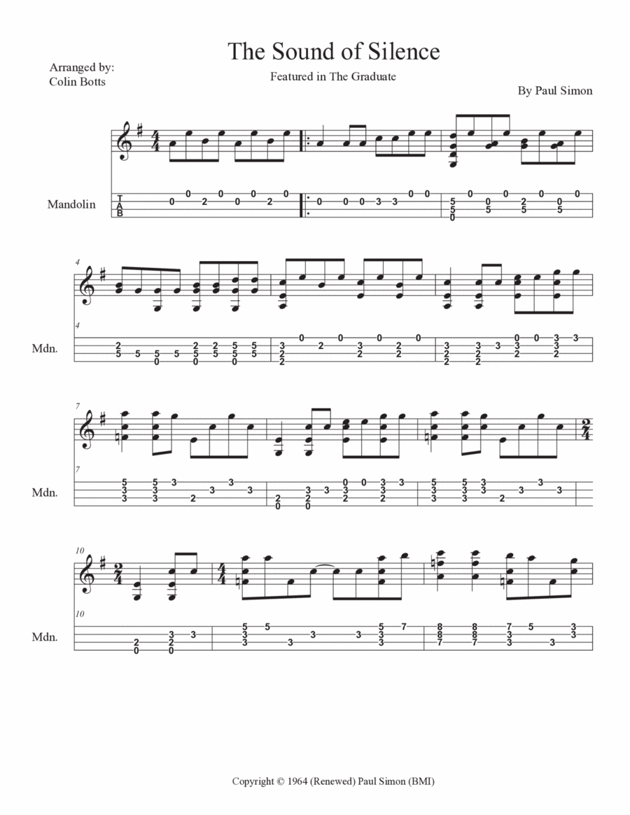 The Sound Of Silence Mandolin scores gallery preview page 1