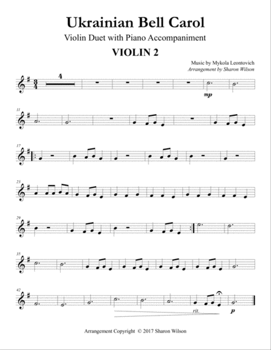 Ukrainian Bell Carol (Violin Duet with Piano Accompaniment) Flute scores gallery preview page 3