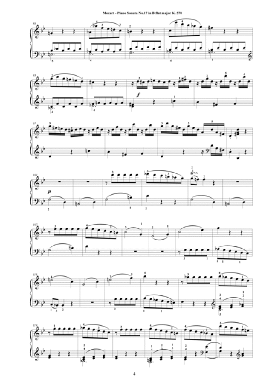 Mozart - Piano Sonata No.17 in B flat major K 570 - Complete score Mozart - Piano Sonata No.17 in B flat major K 570 - Complete score Piano Solo scores gallery preview page 4