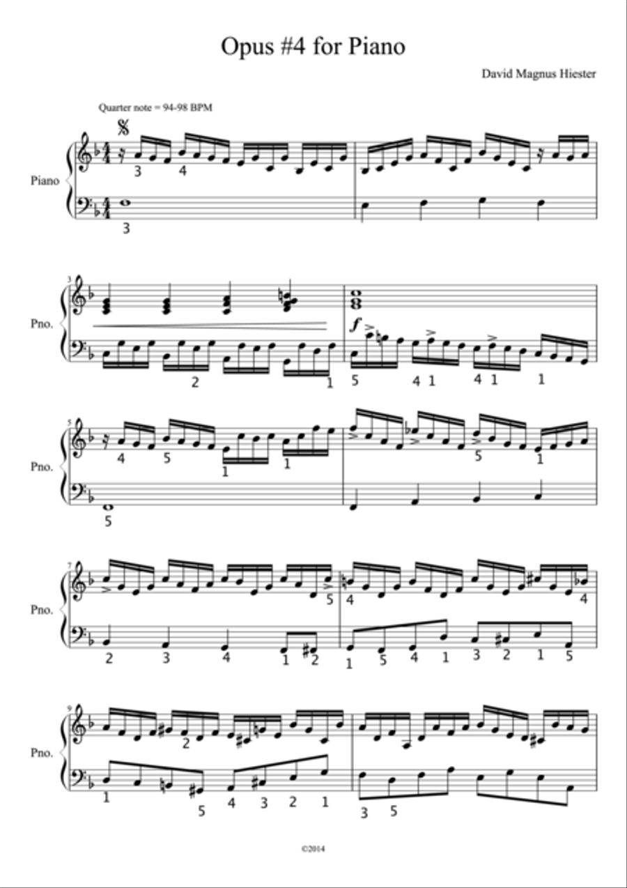 Opus 4 for Piano Piano Solo - Digital Sheet Music