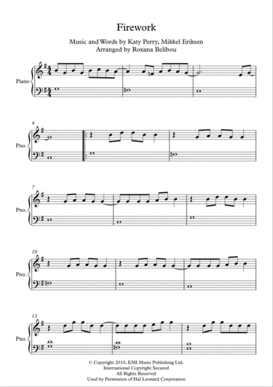 Firework Easy Piano scores gallery preview page 1