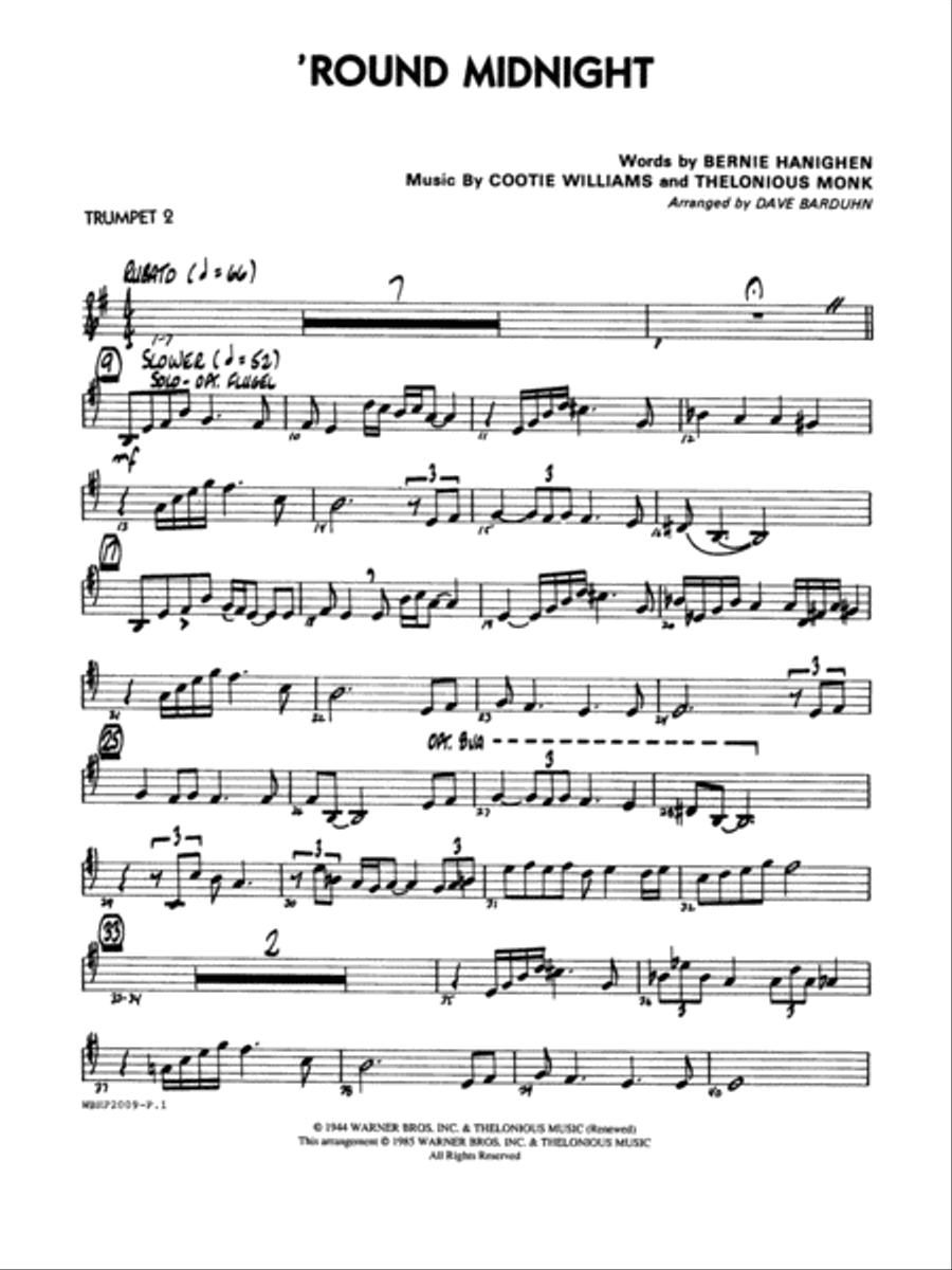'Round Midnight: 2nd B-flat Trumpet Jazz Ensemble scores gallery preview page 1