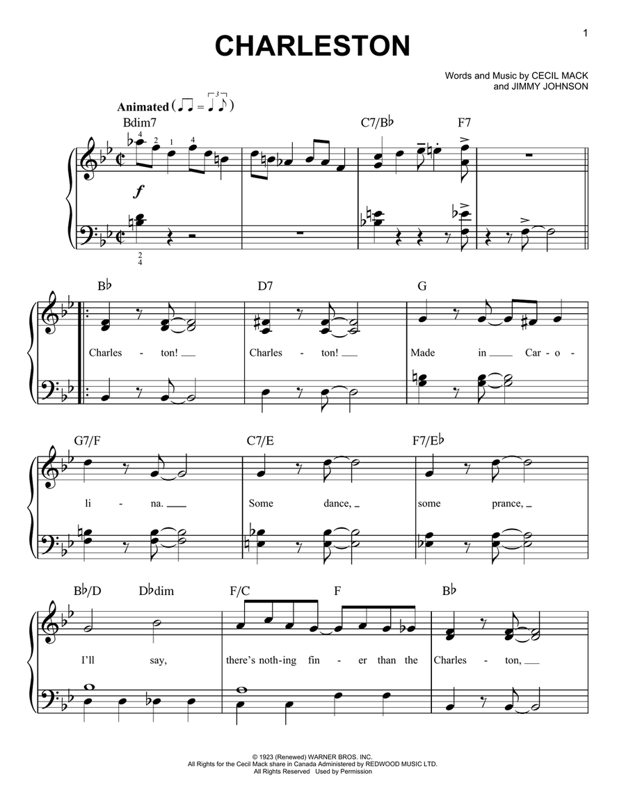Charleston Charleston Easy Piano scores gallery preview page 1
