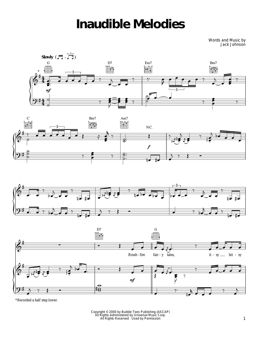 Inaudible Melodies Piano, Vocal, Guitar scores gallery preview page 1