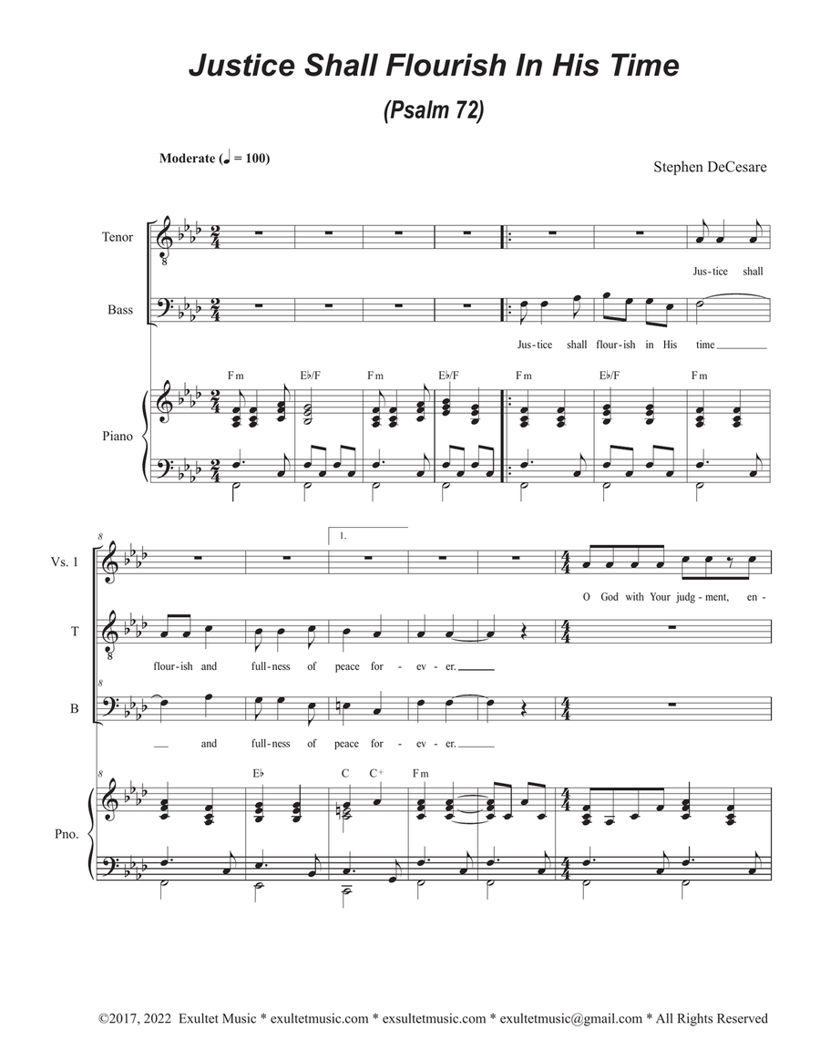 Justice Shall Flourish In His Time (Psalm 72) (Duet for Tenor and Bass solo) Tenor Voice scores gallery preview page 1