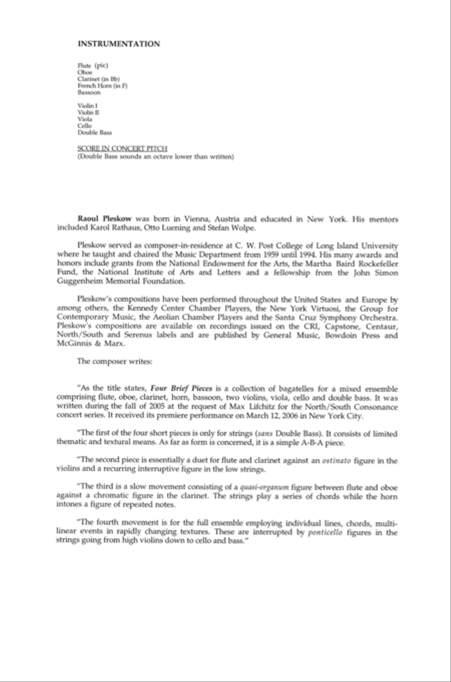 [Pleskow] Eight Brief Pieces for Chamber Ensemble Small Ensemble scores gallery preview page 4