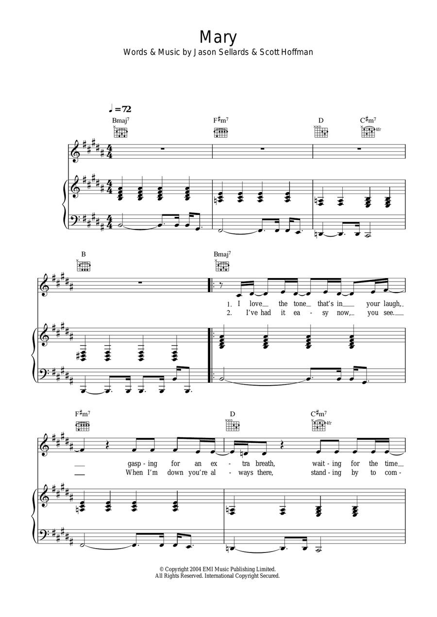 Mary Piano, Vocal, Guitar scores gallery preview page 1