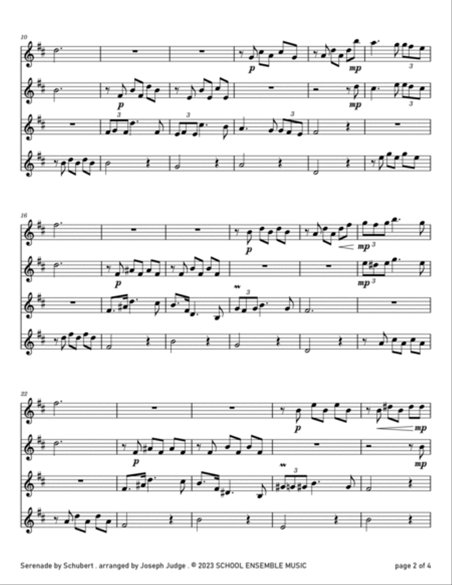 Serenade by Schubert for Clarinet Quartet in Schools Clarinet Quartet scores gallery preview page 2