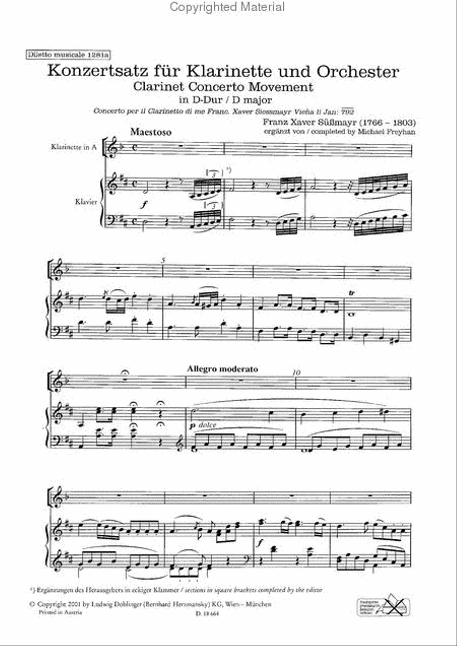 Konzertsatz fur Klarinette und Orchester in D-Dur Clarinet Solo scores gallery preview page 2