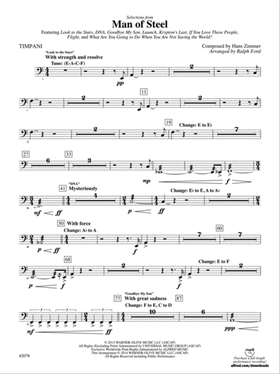 Man of Steel, Selections from: Timpani Full Orchestra scores gallery preview page 1