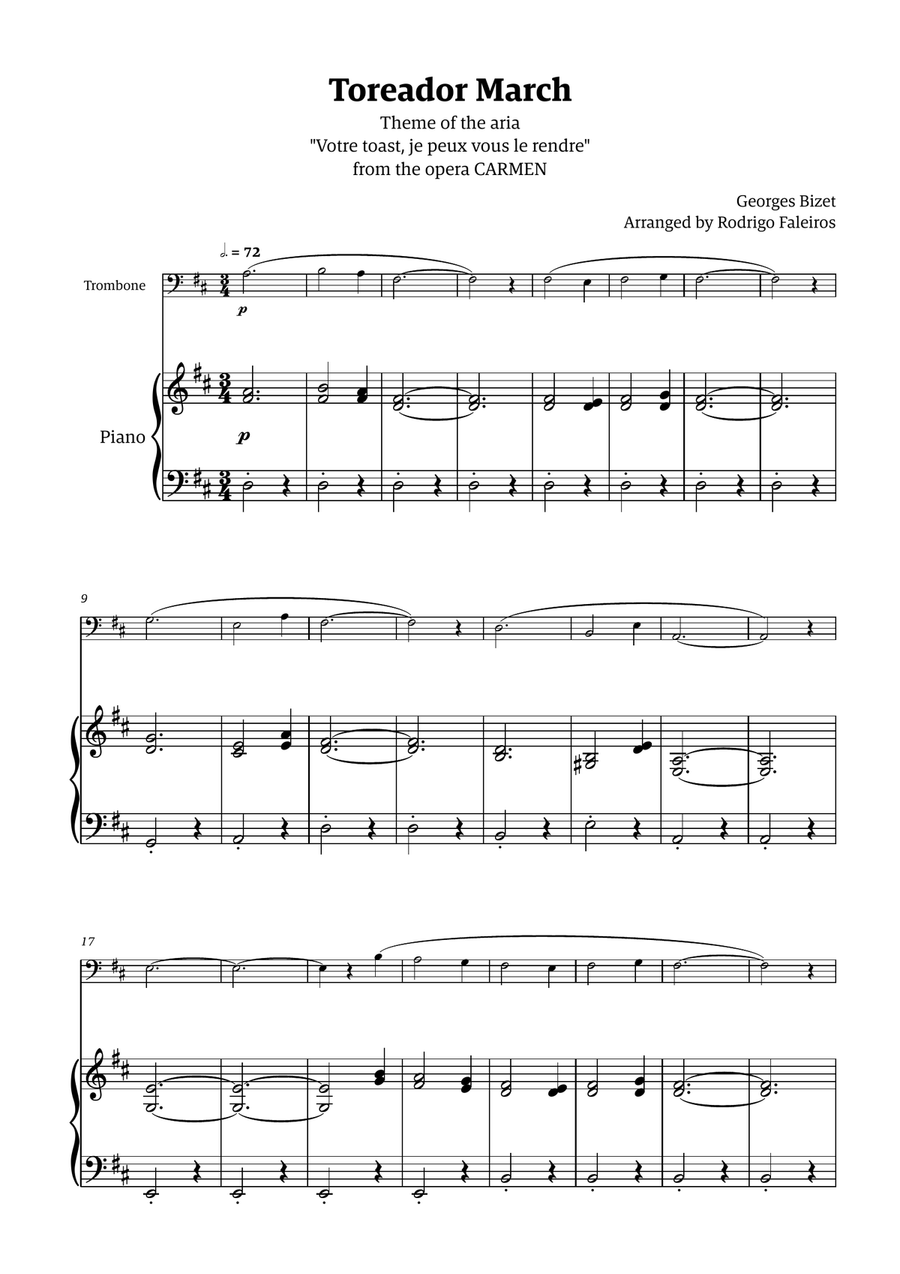 Toreador March (from the opera Carmen) - easy version Chamber Music scores gallery preview page 1