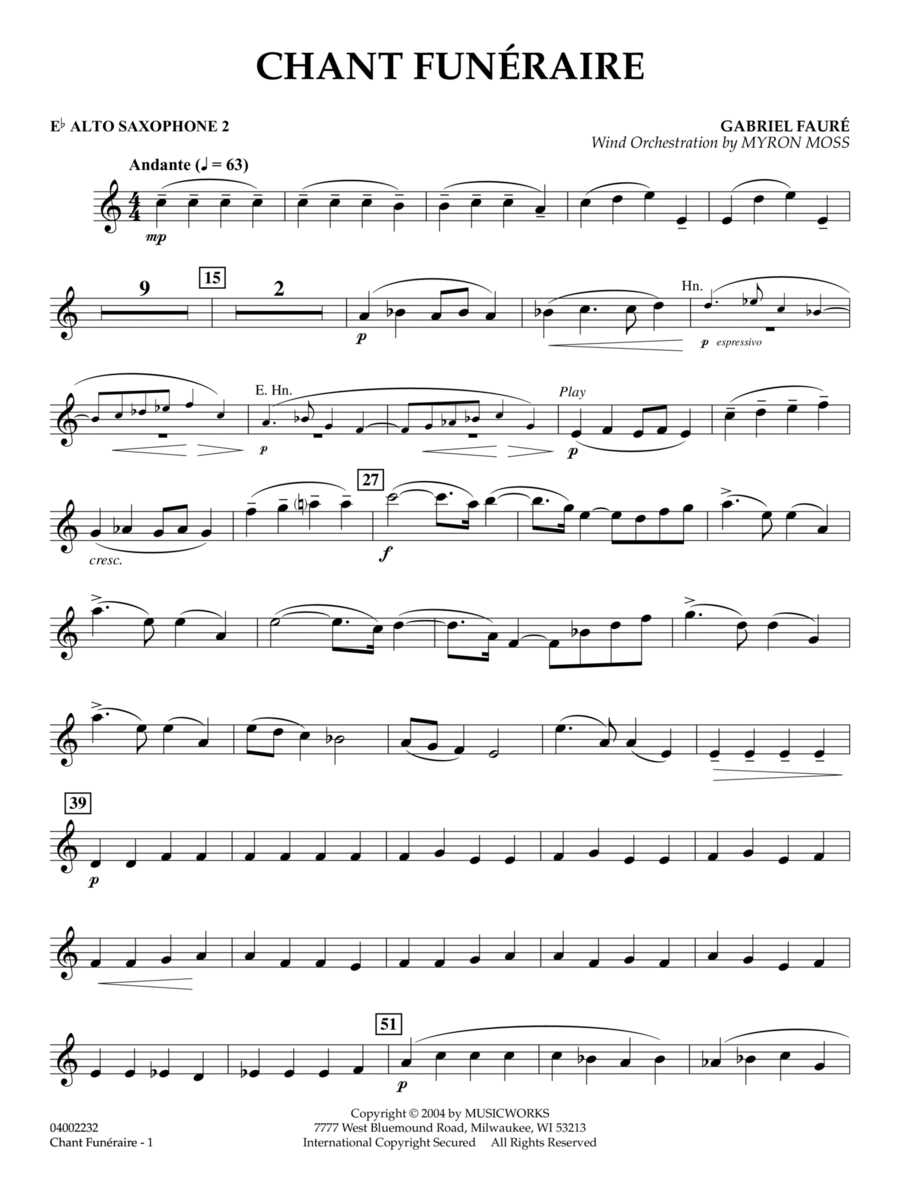 Chant Funeraire (arr. Myron Moss) - Eb Alto Saxophone 2