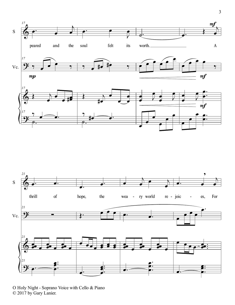 O HOLY NIGHT (Soprano Solo with Cello & Piano - Score & Parts included) Small Ensemble scores gallery preview page 4