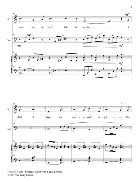 O HOLY NIGHT (Soprano Solo with Cello & Piano - Score & Parts included) image number null