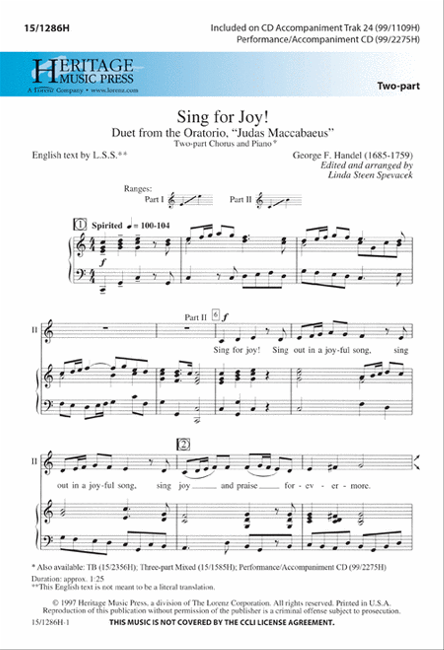 Sing for Joy! 3-Part scores gallery preview page 1