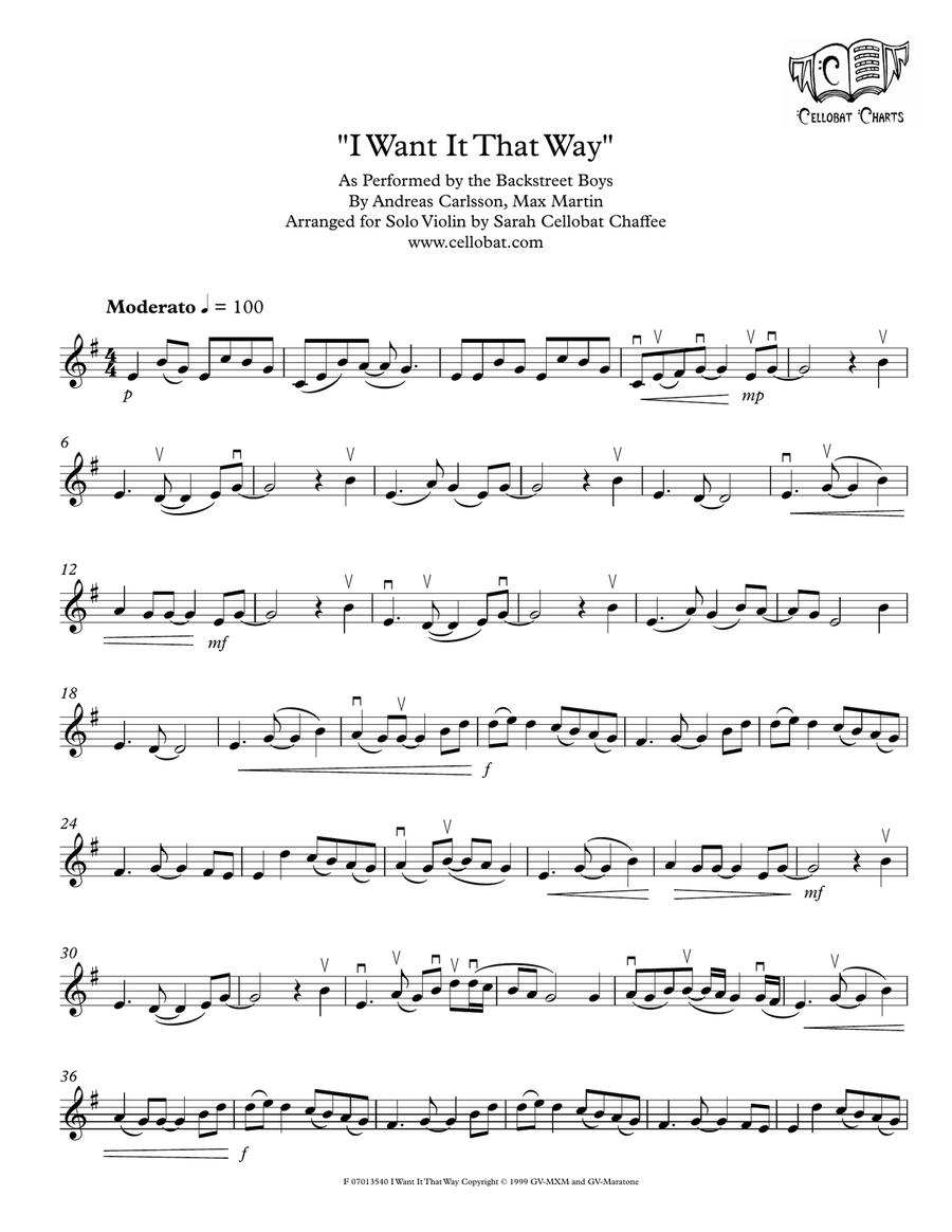 I Want It That Way Violin Solo scores gallery preview page 1