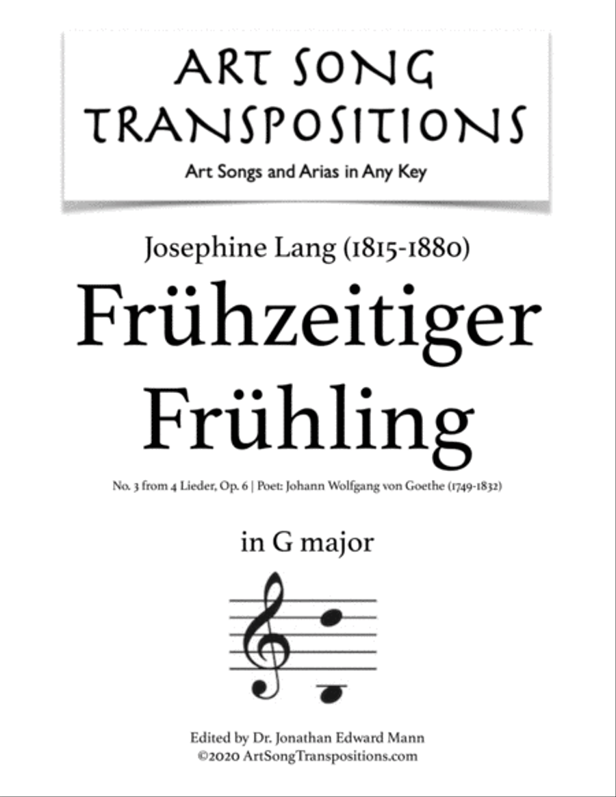 LANG: Frühzeitiger Frühling, Op. 6 no. 3 (transposed to G major) Voice scores gallery preview page 1