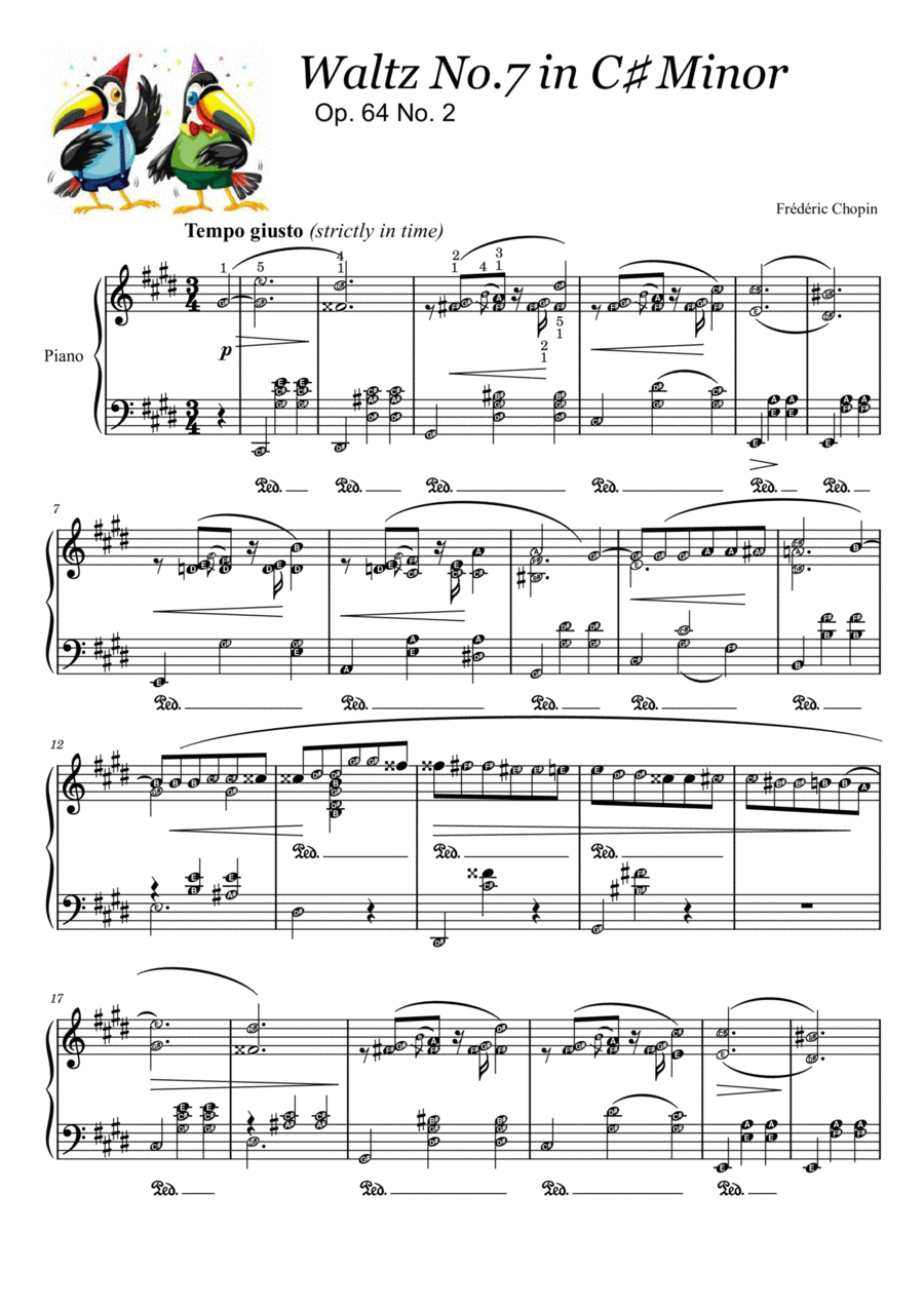 Waltz in C Sharp Minor (No. 7) Op. 64 No. 2 - Chopin (Original version - Self Learning Series) Piano Solo scores gallery preview page 1