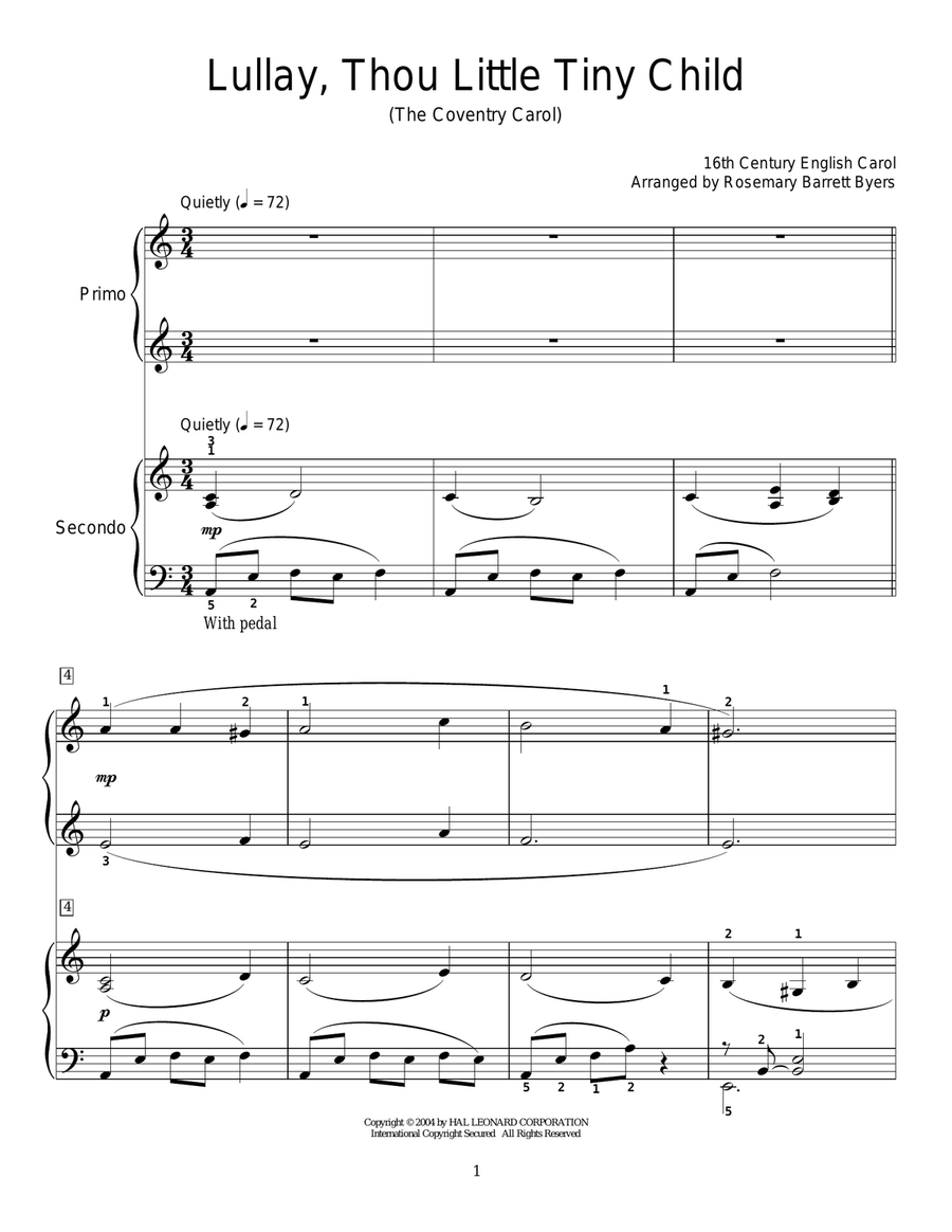 Coventry Carol Coventry Carol Piano Duet scores gallery preview page 1