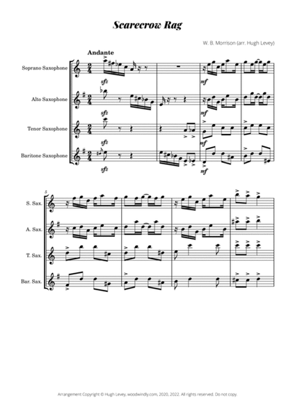 Scarecrow Rag - arranged for Saxophone Quartet image number null