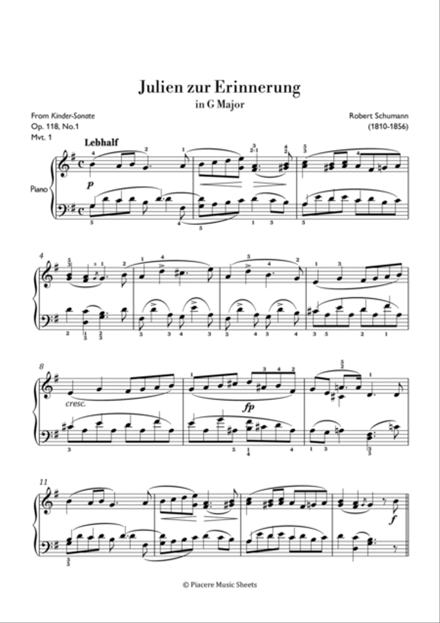 Schumann - Julien zur Erinnerung (from Kinder Sonate) in G Major - Intermediate Chamber Music scores gallery preview page 2