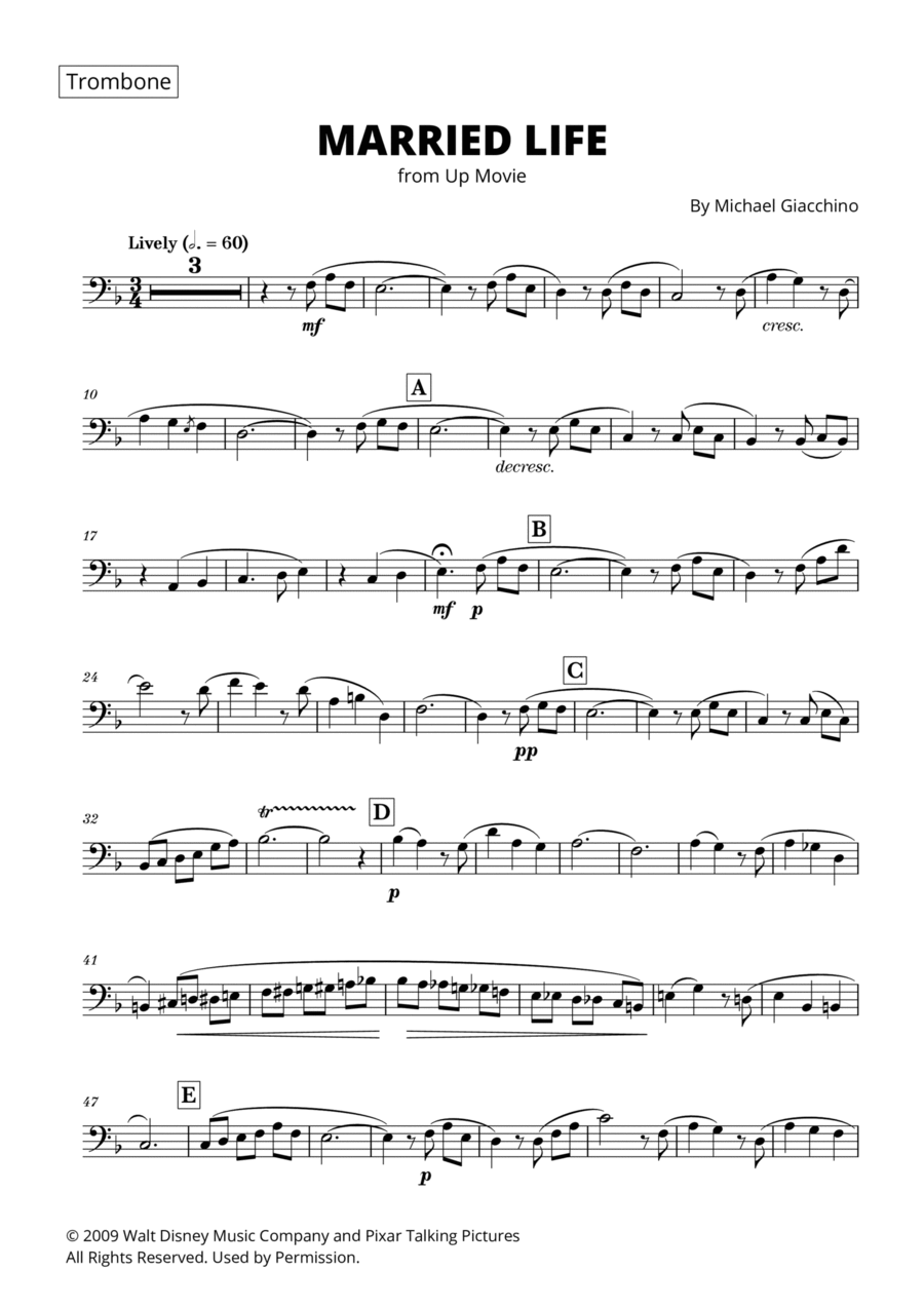 Married Life Trombone Solo scores gallery preview page 1