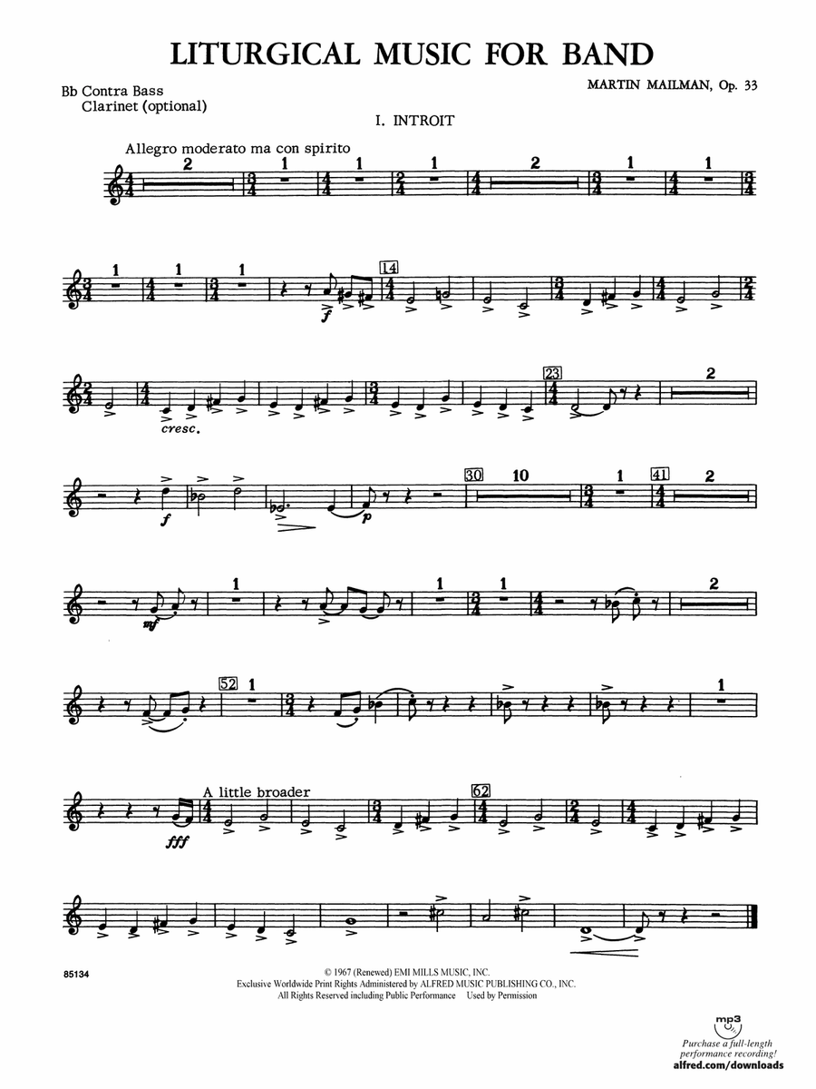 Liturgical Music for Band, Op. 33: B-flat Contrabass Clarinet