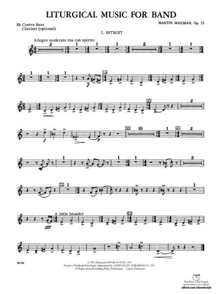 Liturgical Music for Band, Op. 33: B-flat Contrabass Clarinet