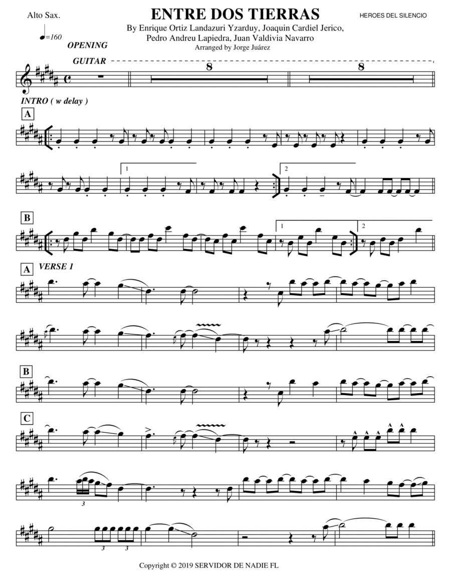 Entre Dos Tierras Alto Saxophone scores gallery preview page 1