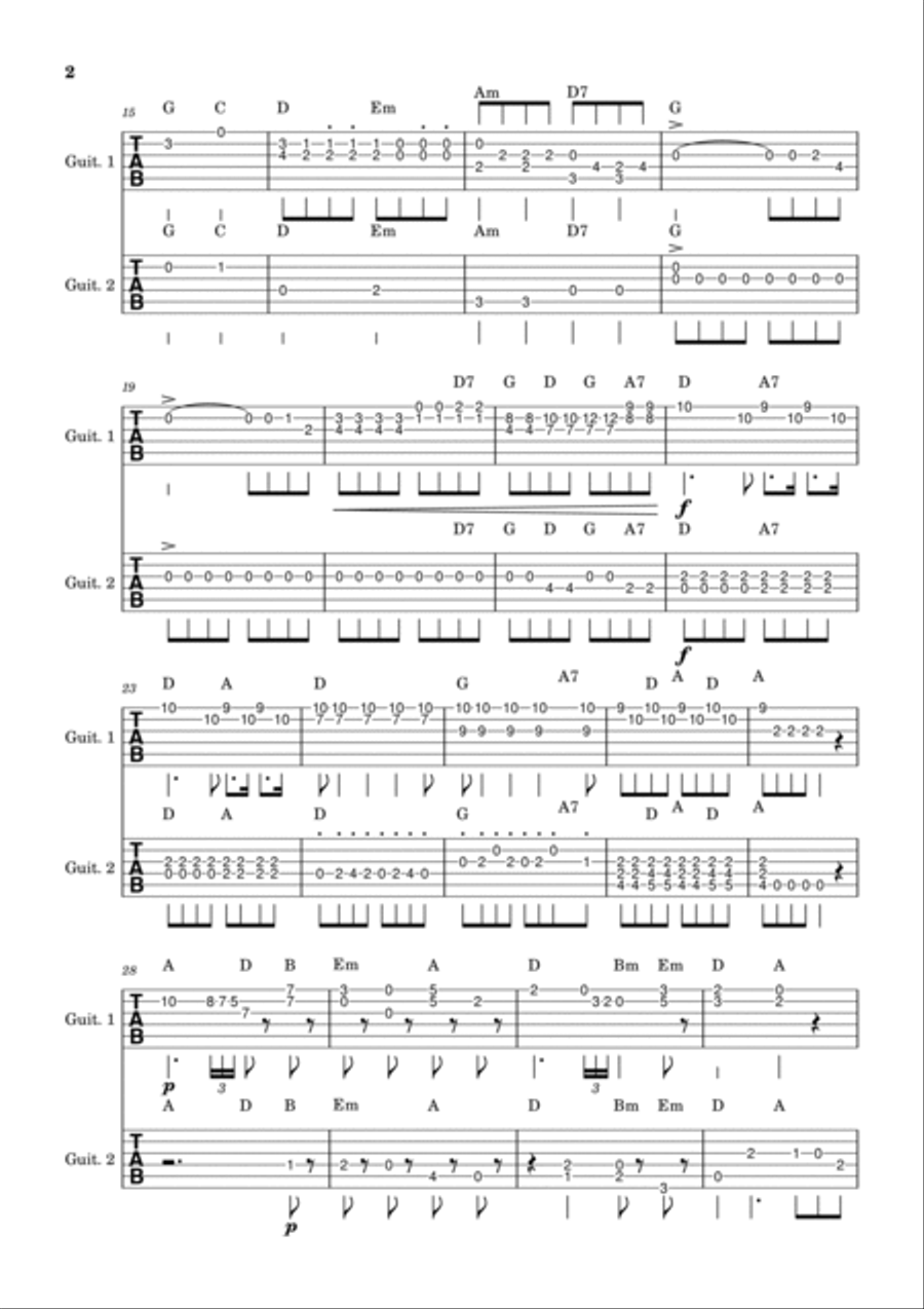 Eine Kleine Nachtmusik - guitar version w/ chords Guitar Ensemble scores gallery preview page 2