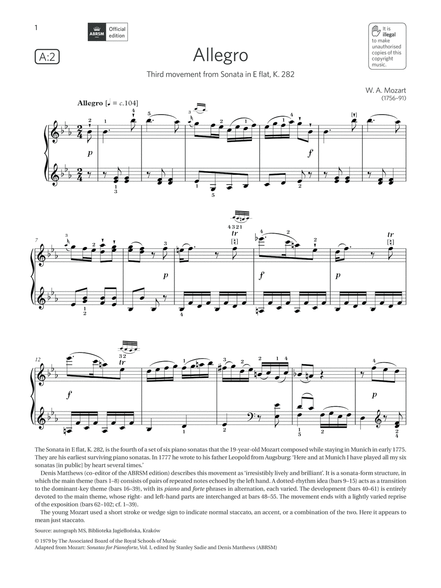 Allegro (Grade 6, list A2, from the ABRSM Piano Syllabus 2021 & 2022) Piano Method scores gallery preview page 1