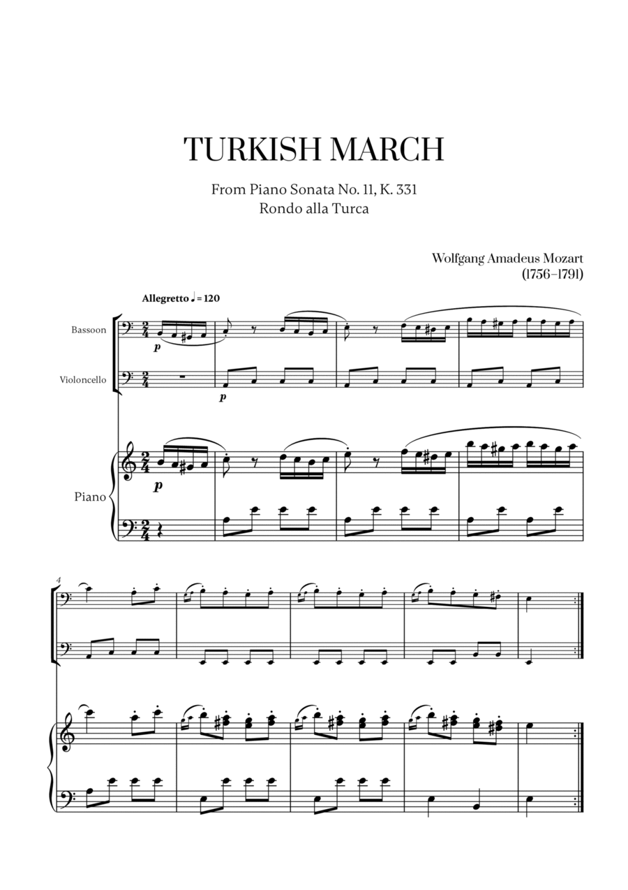 W. A. Mozart - Turkish March (Alla Turca) (for Bassoon and Cello) Bassoon scores gallery preview page 1