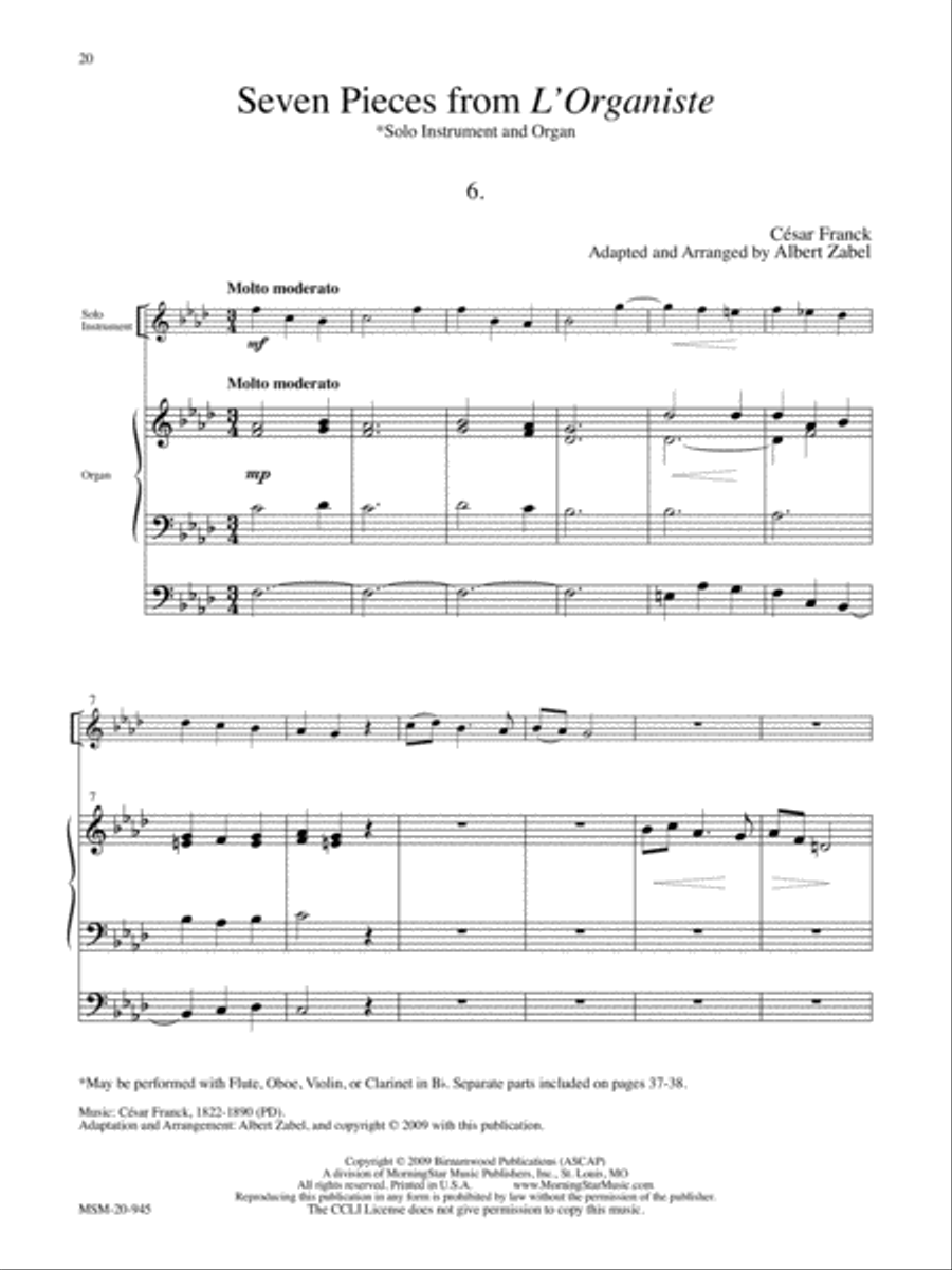 Seven Pieces from L'Organiste for Solo Instrument and Organ Organ scores gallery preview page 9