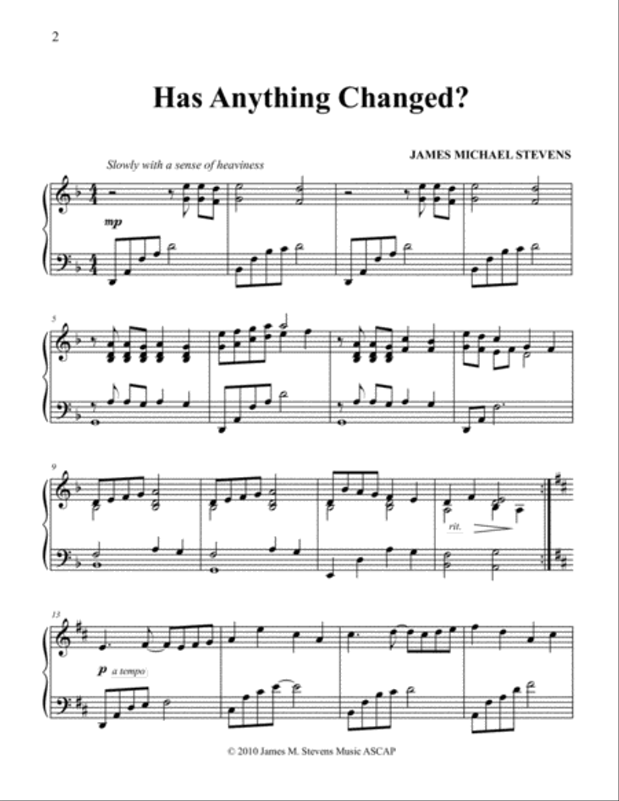 Has Anything Changed Has Anything Changed Piano Solo scores gallery preview page 2